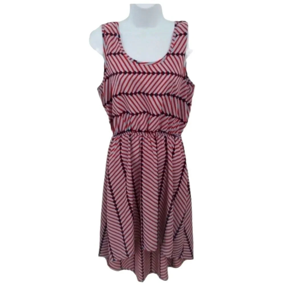 Cherish High-Low  Midi Dress, Sleeveless, Red/Gray L